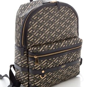 Versace Green & Black La Greca Coated Canvas Backpack
